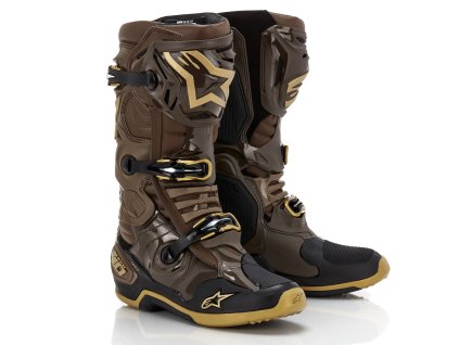 boty TECH 10 limitovaná edice SQUAD  ALPINESTARS tmavě hnědá/zlatá/černá (Veľkosť 42)