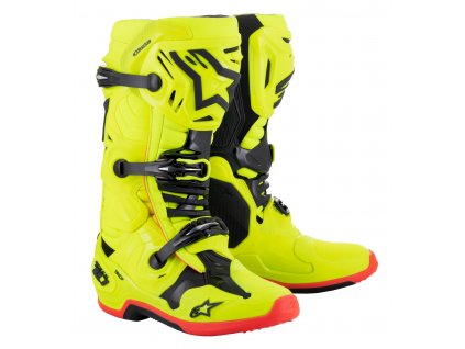 boty TECH 10  ALPINESTARS žlutá fluo/černá/červená fluo 2025 (Veľkosť 47)