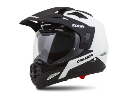 Prilba enduro s plexi na motocykel CASSIDA Tour 1.1 Dual biela/čierna/čierna matná clona, plexi s prípravou na Pinlock