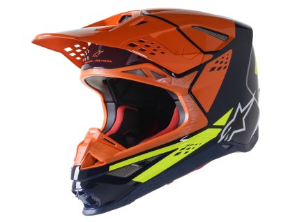 přilba SUPERTECH S-M8 FACTORY  ALPINESTARS tmavá modrá/oranžová/žlutá fluo lesklá (Veľkosť 2XL (obvod 63 - 64 cm))