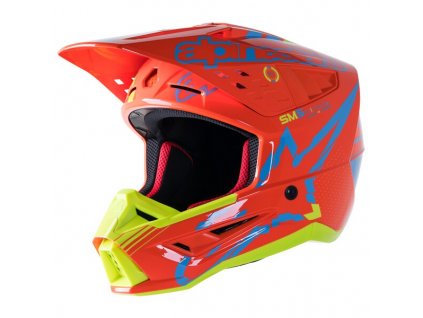 přilba S-M5 ACTION  ALPINESTARS oranžová/žlutá fluo/světle modrá (Veľkosť 2XL (obvod 63 - 64 cm))