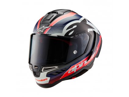 přilba SUPERTECH R10 TEAM  ALPINESTARS matný karbon/červená fluo/modrá/bílá 2026 (Veľkosť XS (obvod 53 - 54 cm))