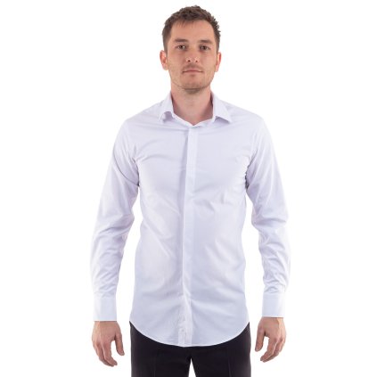Biela pánska košeľa v strihu Slim fit s Dlhým rukávom, krytou légou a žraločím golierom (Veľkosť 38)