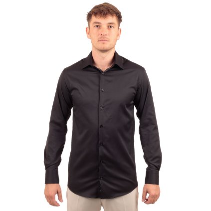 Čierna pánska košeľa v strihu Slim fit s Dlhým rukávom (Veľkosť 38)
