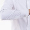 Biela pánska košeľa v strihu Slim fit s Dlhým rukávom a žraločím golierom (Veľkosť 39)