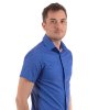 Modrá pánska vzorovaná košeľa v strihu Slim fit s Krátkym rukávom (Veľkosť 38)