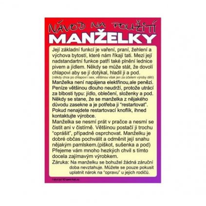 Certifikát návod na použití manželky