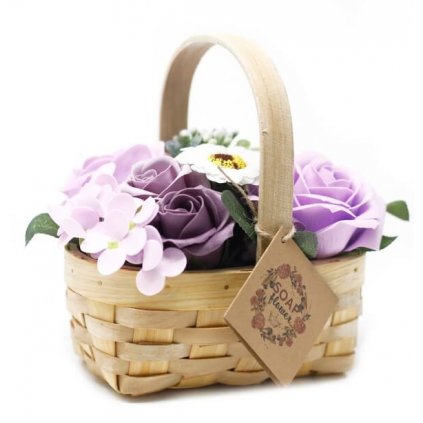 Mydlové kvety, fialové, darčekový košík
