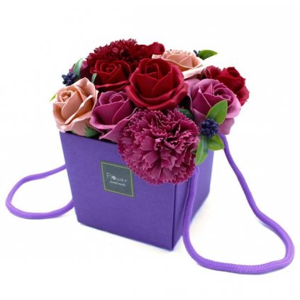 Mydlové kvety, fialovo – žlté, darčekový box