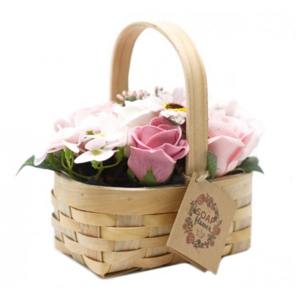 Mydlové kvety rúžové – darčekový košík