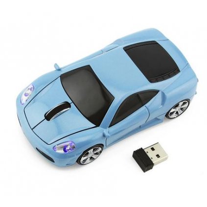 Závodné auto, myš k počítaču modrá