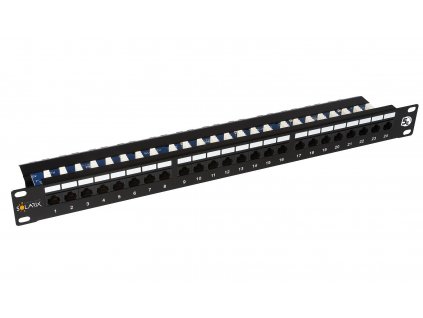 Patch panel Solarix 24 x RJ45 CAT5E UTP s vyvaz. lištou černý 1U