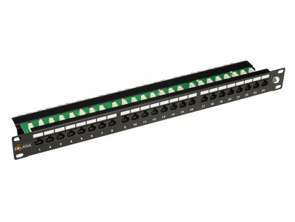 Patch panel Solarix 24 x RJ45 CAT6 UTP s vyvazovací lištou černý 1U