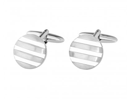 Manžetové kruhové knoflíčky které jsou zdobeny stříbrným a bílím proužkem