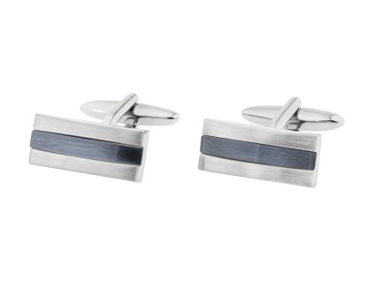 Manžetové knoflíčky v barvě stříbrné s elegantním proužkem uprostřed v šedé lesklé barvě ve varu úzkého obdélníku
