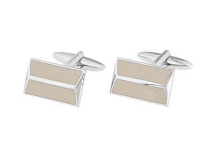 Světle hnědé manžetové knoflíčky ve tvaru obdélníku lemované stříbrnou barvou