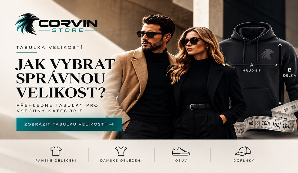 Corvin Store - tabulka velikostí