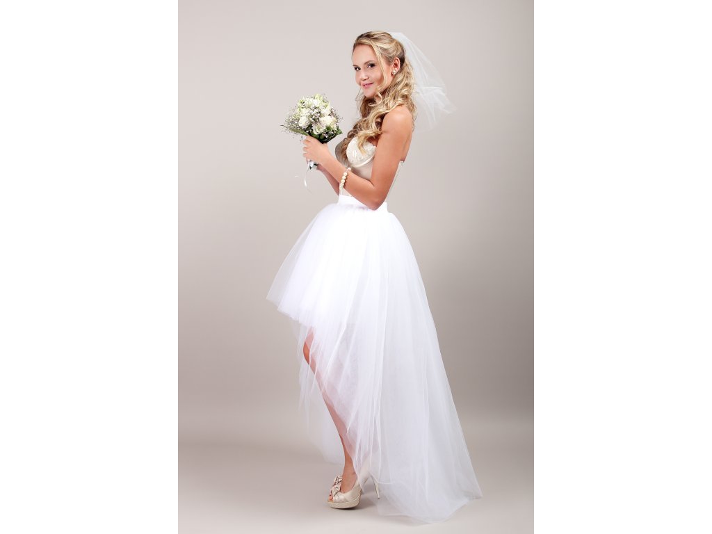 Tutu sukně tylová s vlečkou - svatební bílá - 6 vrstev tylu - PRINCESS