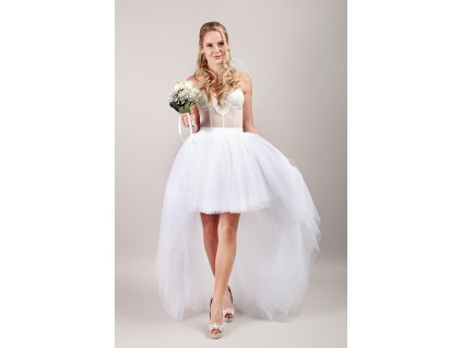 Tutu sukně tylová s vlečkou - svatební bílá - 6 vrstev tylu - PRINCESS