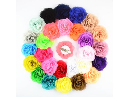 100pcs lot Europen Style 3 18 Chiffon Fabric Rosette Flowers WITH CLIPS girl Fashion Hairpins Headwear