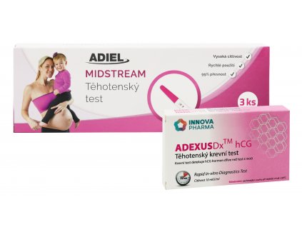 Výnimočne presná súprava - ADIEL Midstream tehotenský test 3ks + Innova pharma adexus HCG tehotenský krvný test
