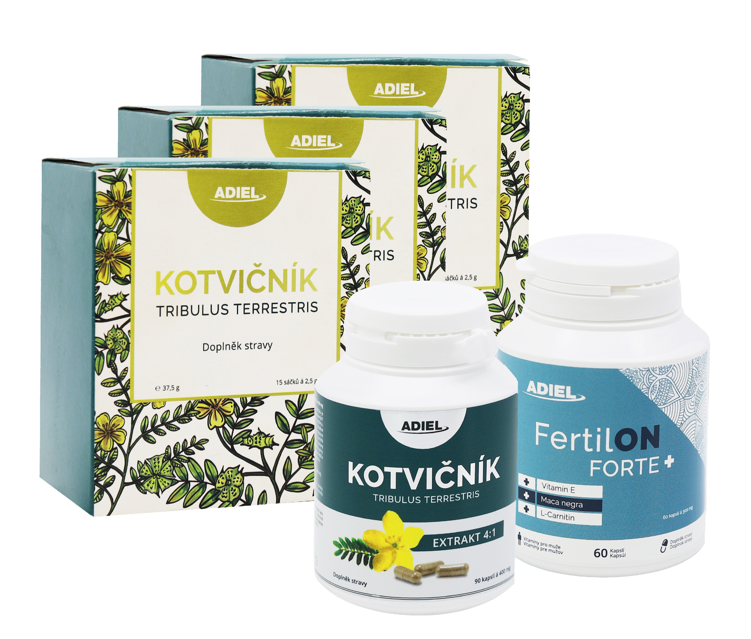 ADIEL vitalita mužov - Kotvičník čaj, Kotvičník zemný, vitamíny FertilON forte plus