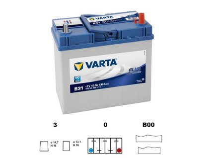 autobaterie VARTA  Blue dynamic  Asia   45Ah   12V    330A    238x129x227   slabé jap. pol