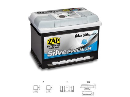 autobaterie  ZAP Silver Premium    64Ah  12V  600A     242x175x175
