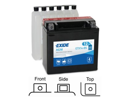 motobaterie EXIDE   AGM suchá, přednabitá   12V   12Ah   200A   150x90x145 LEVÁ