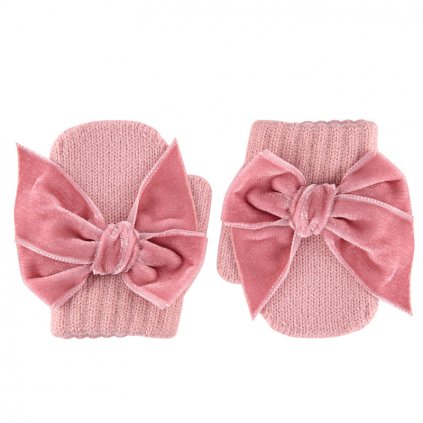 one finger mittens velvet bow pale pink