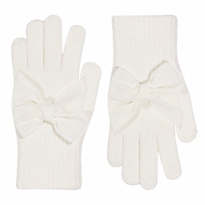 gloves with giant velvet bow beige