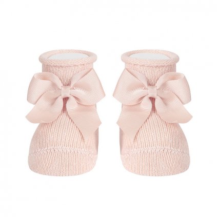 baby warm cotton booties grossgrain bow nude