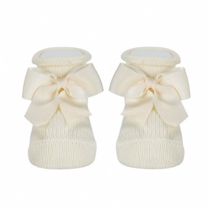 baby warm cotton booties grossgrain bow beige