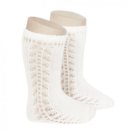 side openwork knee high warm cotton socks cream