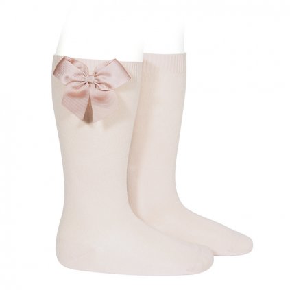 knee high socks with grossgrain side bow nude