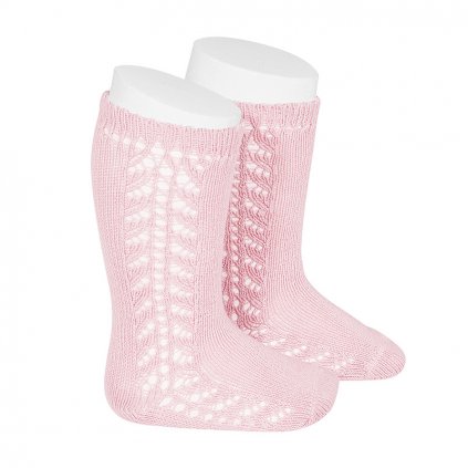 side openwork knee high warm cotton socks pink