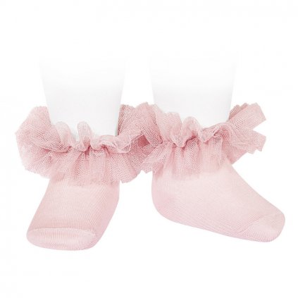 frill tulle ankle socks pink