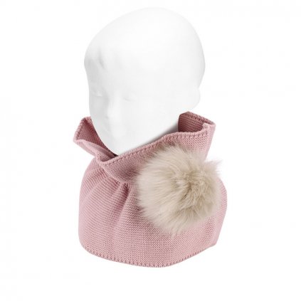 garter stitch snood scarf faux fur pale pink