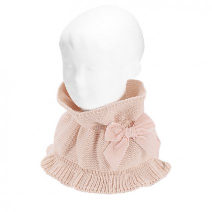 garter stitch snood scarf with big velvet bow nude