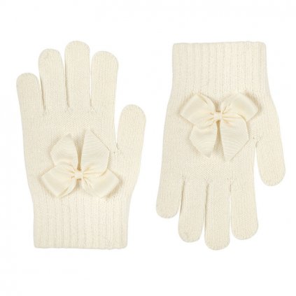 merino blend gloves grossgrain bow beige
