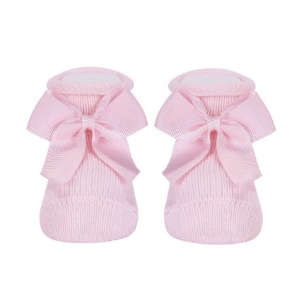 baby warm cotton booties grossgrain bow pink
