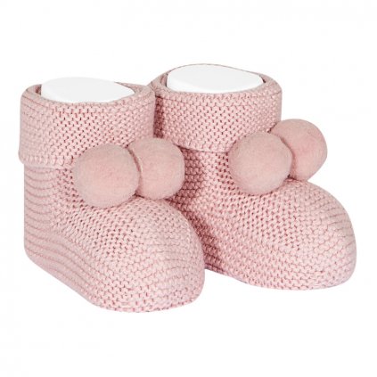 garter stitch baby booties with pompoms pale pink