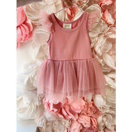 Šaty s volánky a tylovou sukní light dusty pink