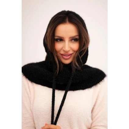 slo pl Damska ciapka s kapucnou viazanim a vrkocovym vzorom cierna 35940 1