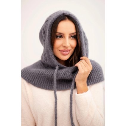 slo pl Damska ciapka s kapucnou viazanim a vrkocovym vzorom grafitova 35937 1