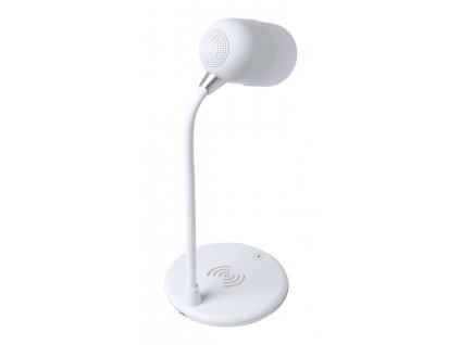 M721373 01 a/ POČÍTAČOVÁ LAMPA S NABÍJEČKOU NA MOBILY A REPRODUKTOREM/ BEZDRÁTOVÁ NABÍJEČKA S LED LAMPOU A BLUETOOTH REPRODUKTOR/ REKLAMNÍ DÁRKY/ PŘEDMĚTY/ REKLAMNÍ ELEKTRONIKA/ REKLAMNÍ POTISK/ BÍLÁ