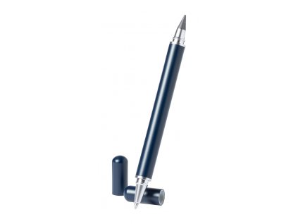 M722596 06a/Kovové pero 2v1 s modrou náplní kuličkového pera a bezinkoustové pero s dlouhou životností s hrotem z kovové slitiny, který oxiduje papír. Bezinkoustové pero píše podobně jako tužka a je navíc stíratelné. S uzávěrem