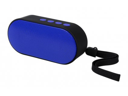 M781158- 06/MALÝ, LEHKÝ A PŘENOSNÝ BLUETOOTH REPRODUKTOR S POGUMOVANÝM TĚLEM, POUTKEM NA RUKU/ VODĚODOLNÉ REPRODUKTORY S REKLAMNÍ POTISKEM/ MODRÁ