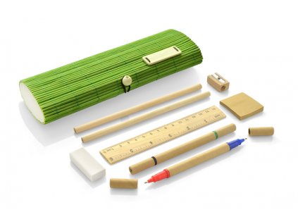 B17620|Bambusové tužky a propisky|Bambusový penál|Reklamní potisk na psací potřeby dle zadáni|Zelená