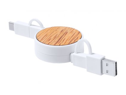 M722576 aÚTeleskopický USB nabíjecí kabel s kokosovým povrchem z ABS plastu. S konektory micro USB, USB-C a Lightning. Se vstupy USB a USB-C